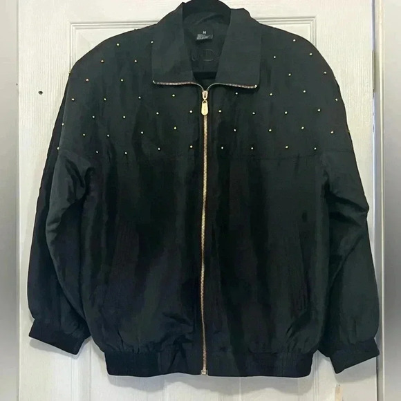 Fuda International Beaded Silk Black  Bomber Jacket Cyber Grunge Y2K Sz M - Picture 7 of 16